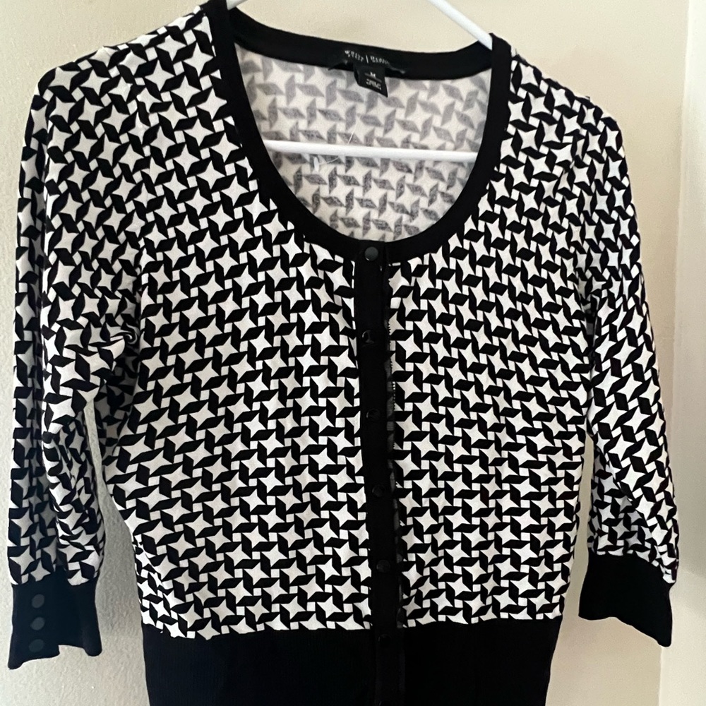 WHBM button down black and white cardigan